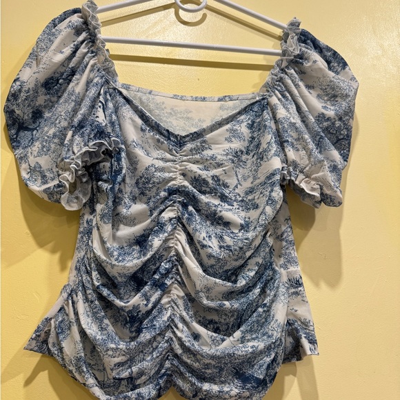 SHEIN Blue and White Ruched Blouse - Picture 10 of 13